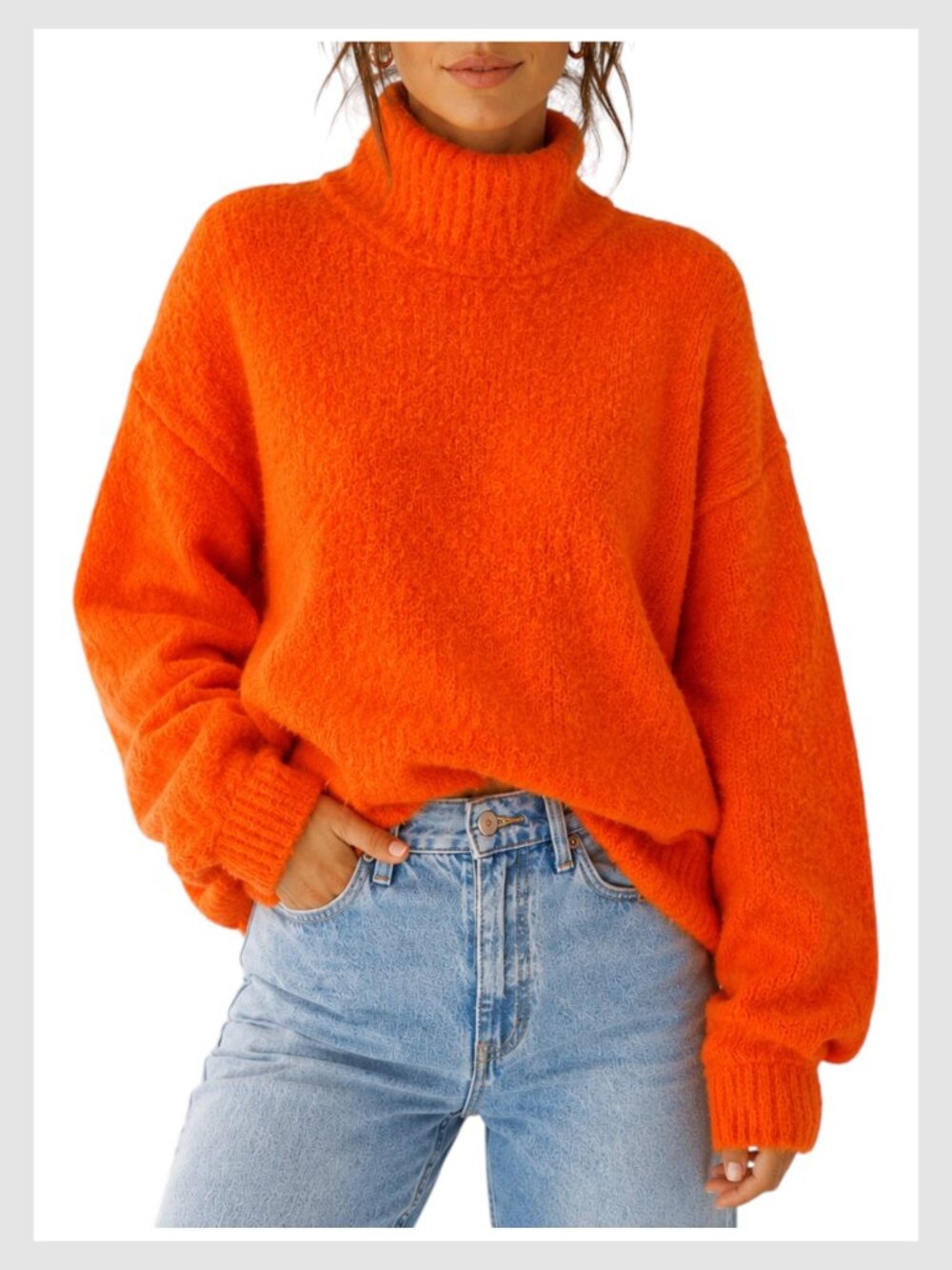 Free People Textured Knit Mock Neck Sweater Orange XS